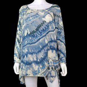 Biya Johnny Was Watercolor Abstract Silk Oversized Tunic Blouse Top Women's XS